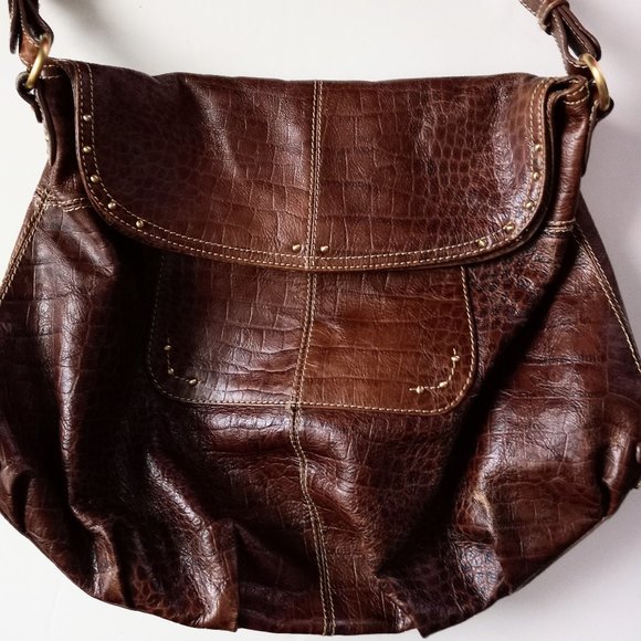Maxx New York Handbags - MAXX NEW YORK Faux Leather Croc Studded Shoulder Bag GUC Brown